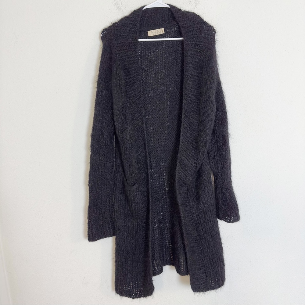 AYNI black mohair blend knit longline open front cardigan sweater